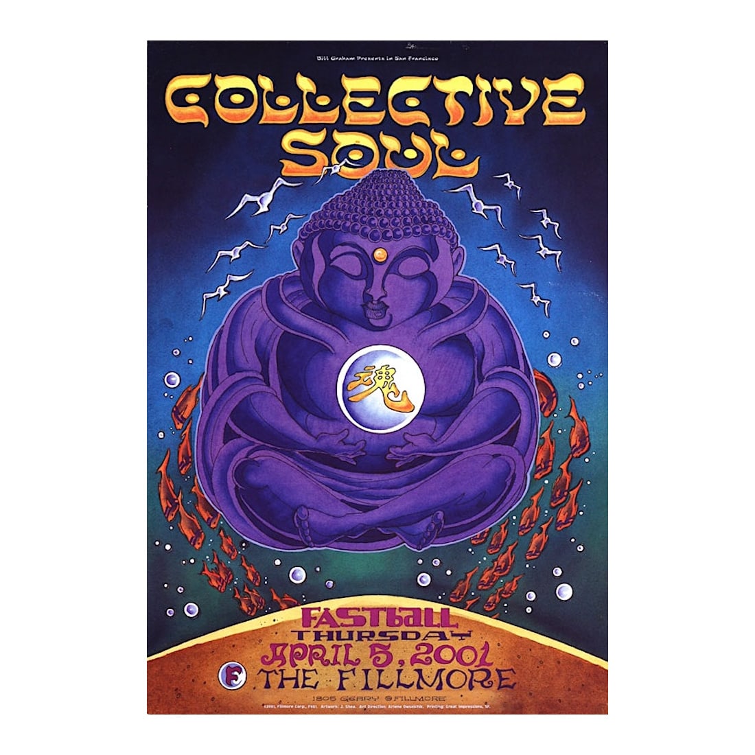 Collective Soul - 2001 Concert Poster: COLLECTIVE SOUL (American Rock Band) Original & Vintage Bill Graham Presents 2001 Concert Tour Poster featuring Collective Soul. Venue: The Fillmore, San Francisco, California. Dated: April 5, 2001. A