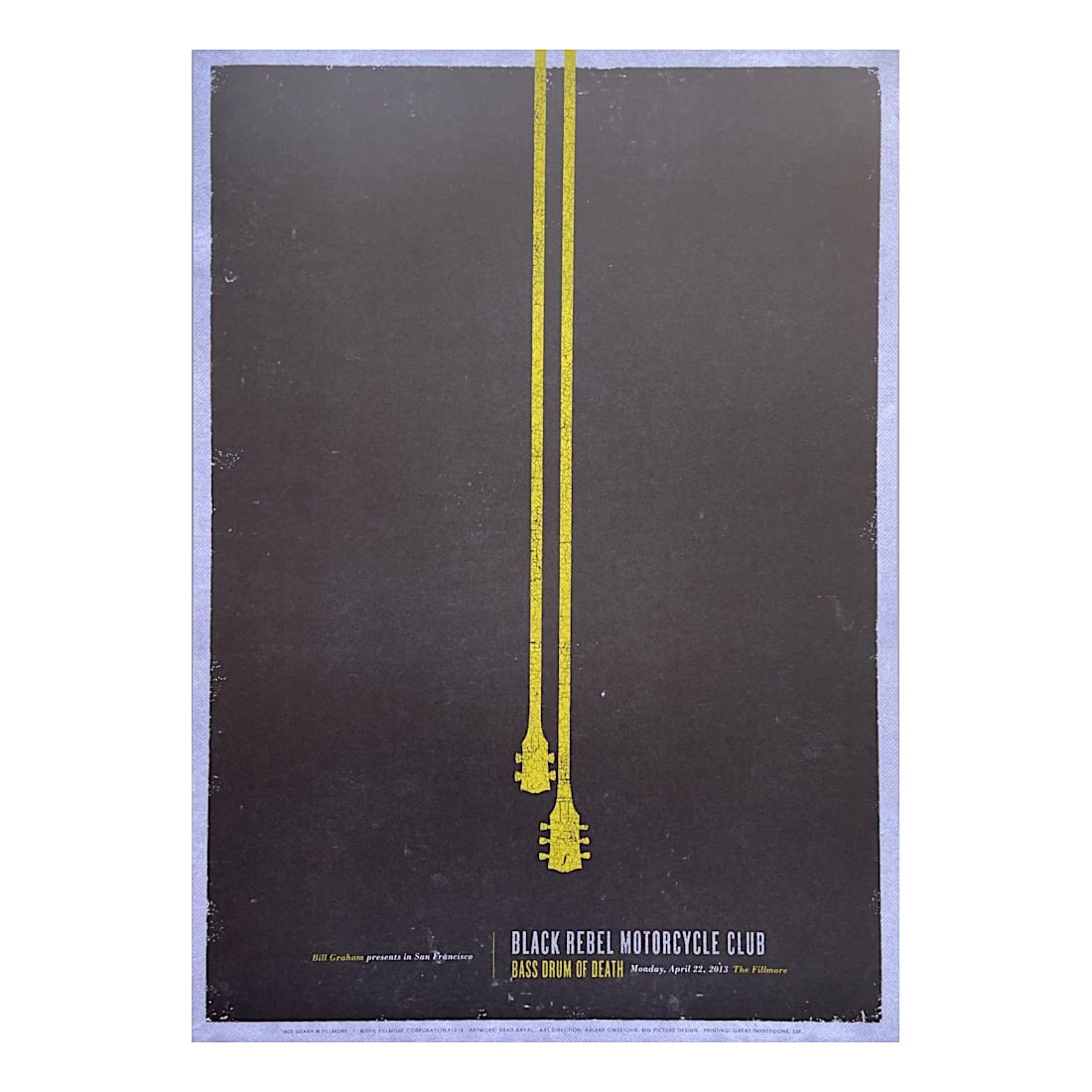 Black Rebel Motorcycle Club - 2013 Concert Poster: BLACK REBEL MOTORCYCLE CLUB (American Rock Band) Original & Bill Graham Presents 2013 Concert Tour Poster featuring Black Rebel Motorcycle Club. Venue: The Fillmore, San Francisco, California. Dated: 