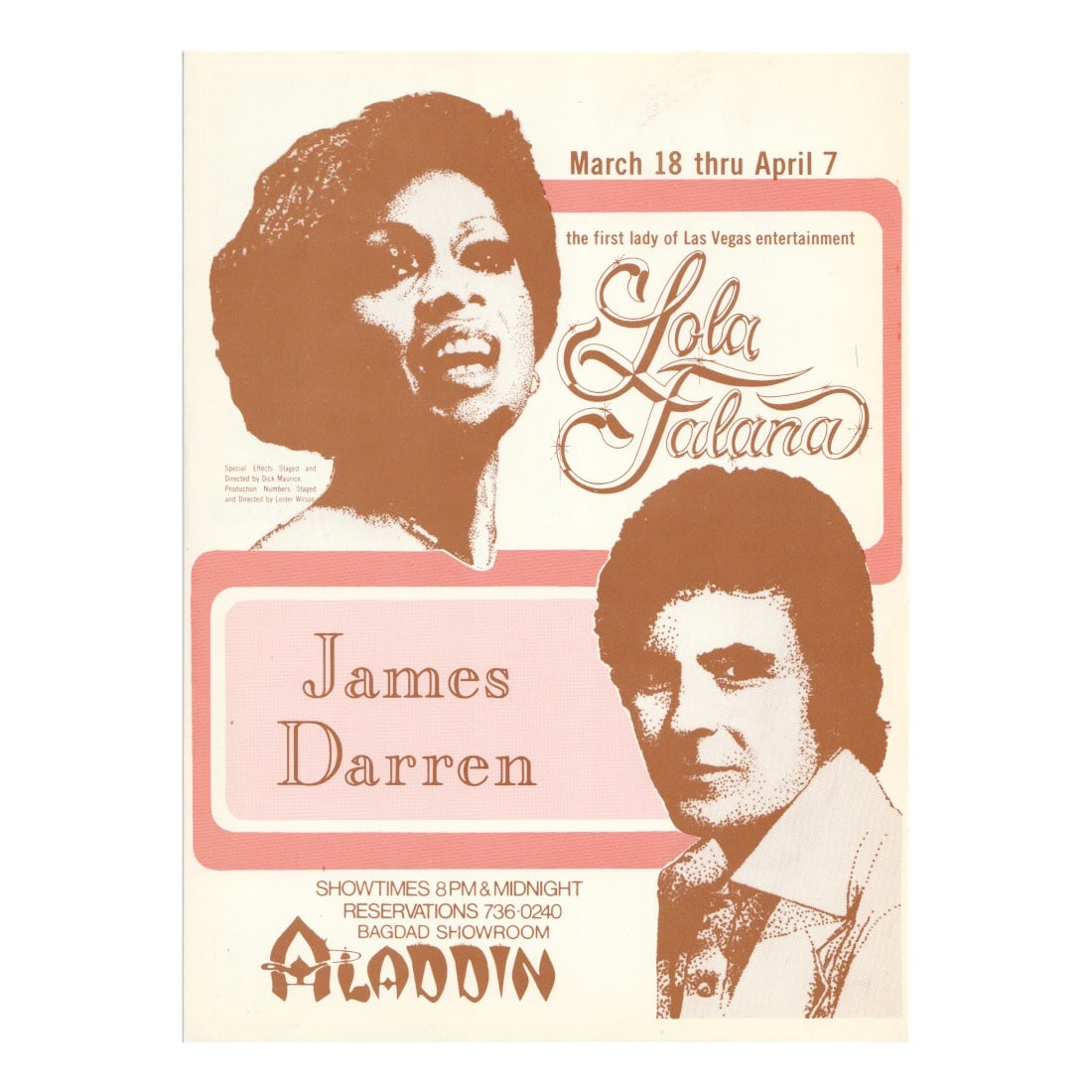 Lola Falana -James Darren - Aladdin Concert Handbill (1 of 1)