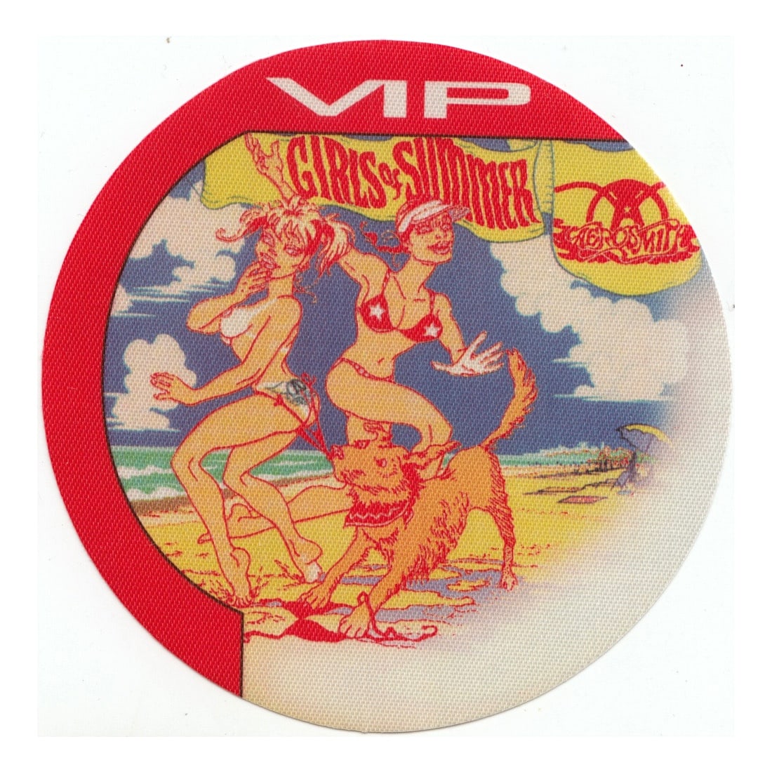 Aerosmith - Girls of Summer Tour - Backstage Pass: AEROSMITH (American Rock Band) Authentic 2002 Girls of Summer Tour Unused VIP Backstage Pass Red. Manufactured By: Perri Includes COA. Dimensions: 3 11/16 inches round Shipped Flat Shipping can be com