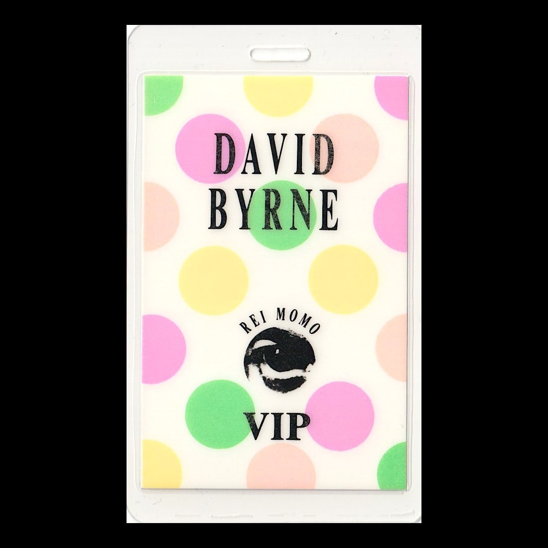 David Byrne Tour - 1989 Laminated Backstage Pass: DAVID BYRNE (Scottish-American musician and writer) Authentic 1989 Rei Momo Tour Unused Laminated VIP Backstage Pass. Manufactured By: OTTO Includes COA. Dimensions: 2 1/2 inches by 4 1/4 inches
