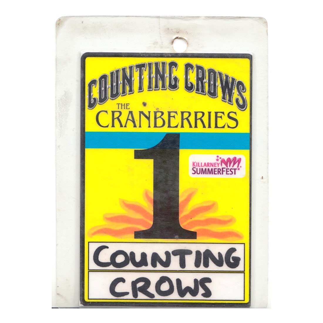 Counting Crows - 2003 Tour - Laminated Backstage Pass: COUNTING CROWS (American Rock Band) Authentic 2003 Summerfest Tour Unused Laminated Backstage Pass . Includes COA. Dimensions: 4 5/16 inches by 3 1/8 inches Shipped Flat Shipping can be combined