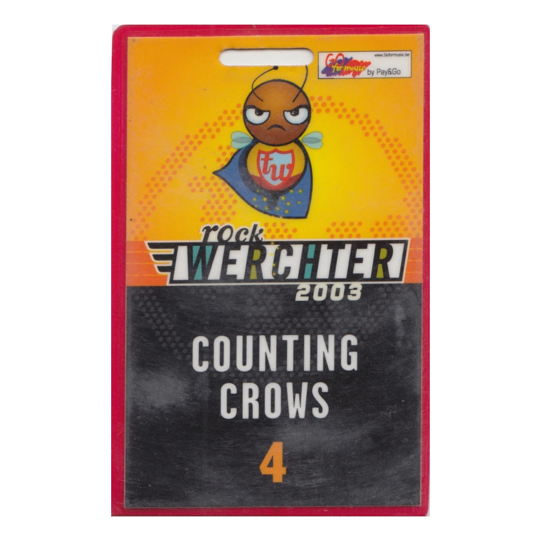 Counting Crows - 2003 Tour - Laminated Backstage Pass: COUNTING CROWS (American Rock Band) Authentic 2003 Rock Werchter Tour Unused Laminated Backstage Pass . Includes COA. Dimensions: 2 1/8 inches by 3 3/8 inches Shipped Flat Shipping can be combined