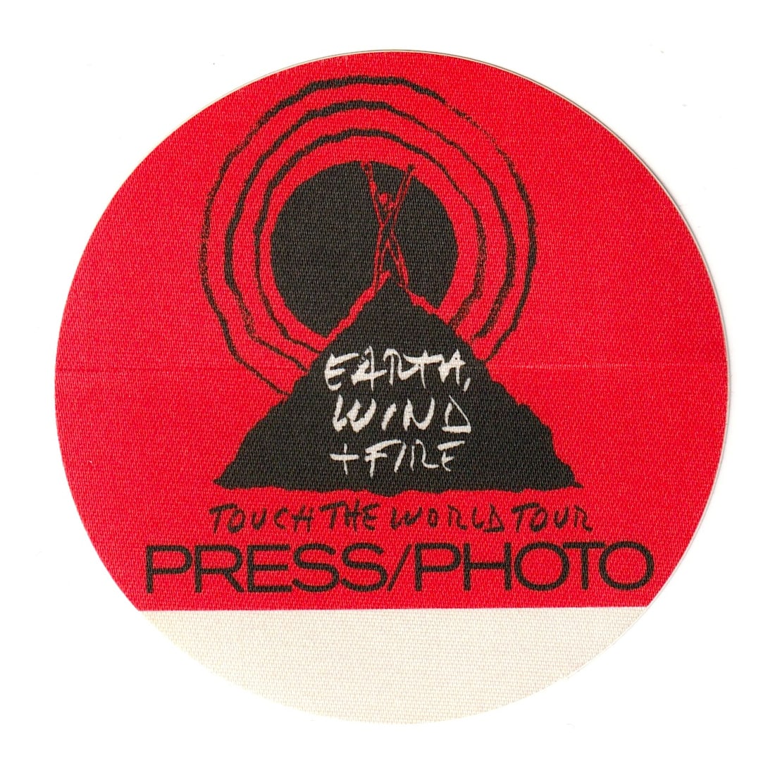 Earth Wind & Fire - Backstage Pass: EARTH WIND & FIRE (American Band) Authentic Touch The World Tour Unused Press/Photo Backstage Pass. Manufactured By: OTTO Includes COA. Dimensions: 3 3/4 inches round Shipped Flat Shipping can be