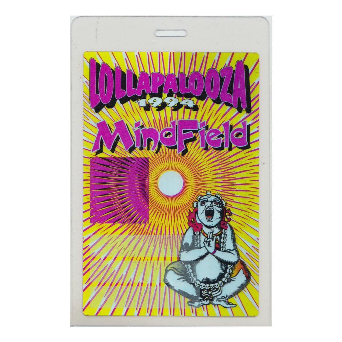 Lollapalooza - 1994 Laminated Backstage Pass: LOLLAPALOOZA (Various Artists) Authentic 1994 MindField Tour Unused Laminated Backstage Pass . Includes COA. Dimensions: 3 3/8 inches by 5 1/4 inches Shipped Flat Shipping can be combined