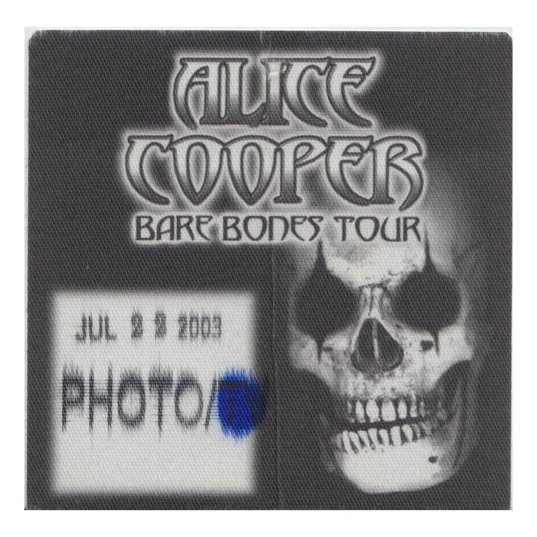 Alice Cooper - 2003 Bare Bones Tour - Backstage Pass: ALICE COOPER (American Rock Singer-Songwriter) Authentic 2003 Bare Bones Tour Unused Photo Backstage Pass . Manufactured By: OTTO Includes COA. Dimensions: 3 5/16 inches by 3 1/4 inches Shipped Flat S