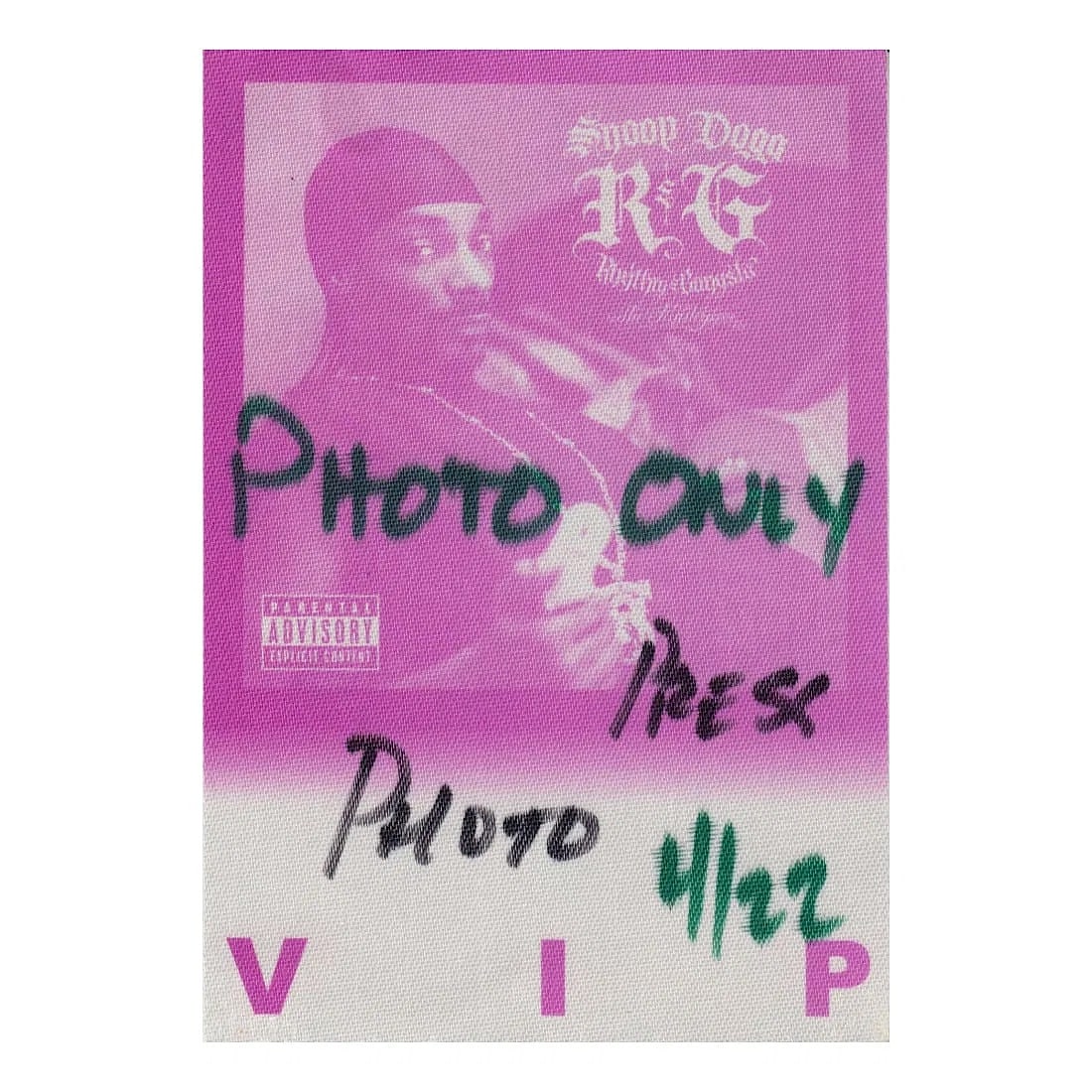 Snoop Dogg - 2004 Rhythm and Gangsta Tour - Backstage Pass: SNOOP DOGG (American Rapper) Authentic 2004 Rhythm and Gangsta Tour Unused Photo Only Backstage Pass . Dated: 04-22-2004. Includes COA. Dimensions: 3 1/4 inches by 4 3/4 inches Shipped Flat Shipping c