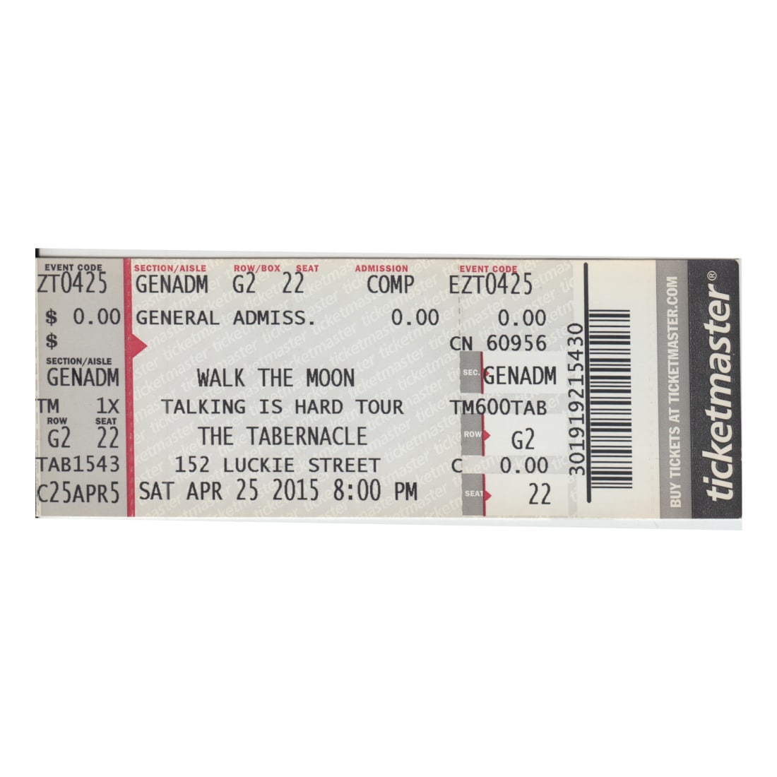 Walk The Moon - 2015 Vintage Concert Ticket (1 of 1)