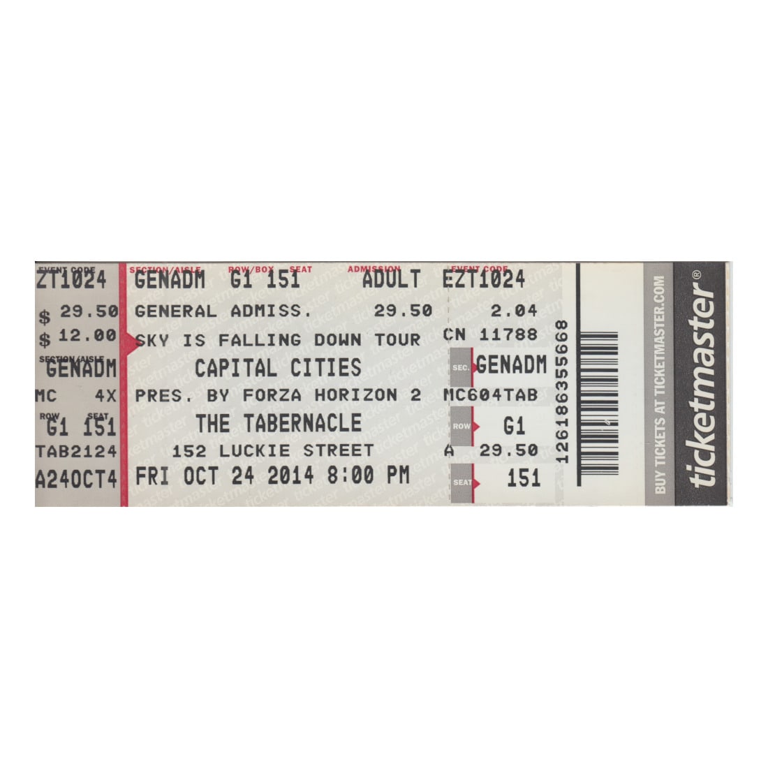 Capital Cities - 2014 Vintage Concert Ticket: CAPITAL CITIES (American Pop DUO) Original 2014 unused Concert Ticket featuring Capital Cities. Venue: The Tabernacle, Atlanta, GA. Dated: October 24, 2014. Includes COA. Dimensions: 5 5/8 inches by 2