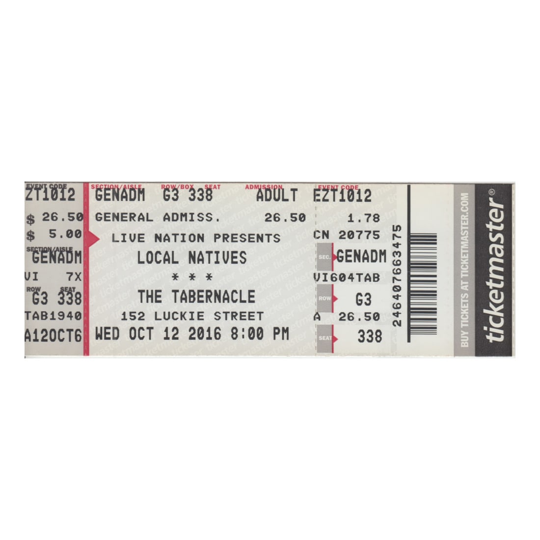 Local Natives - 2016 Vintage Concert Ticket: LOCAL NATIVES (American Indie Rock Band) Original 2016 unused Concert Ticket featuring Local Natives. Venue: The Tabernacle, Atlanta, GA. Dated: October 12, 2016. Includes COA. Dimensions: 5 5/8 inche