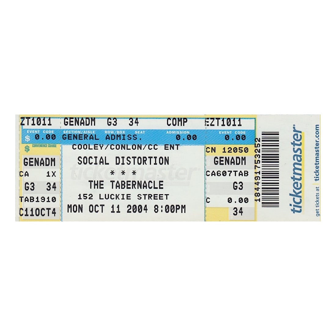 Social Distortion - 2004 Vintage Concert Ticket (1 of 1)