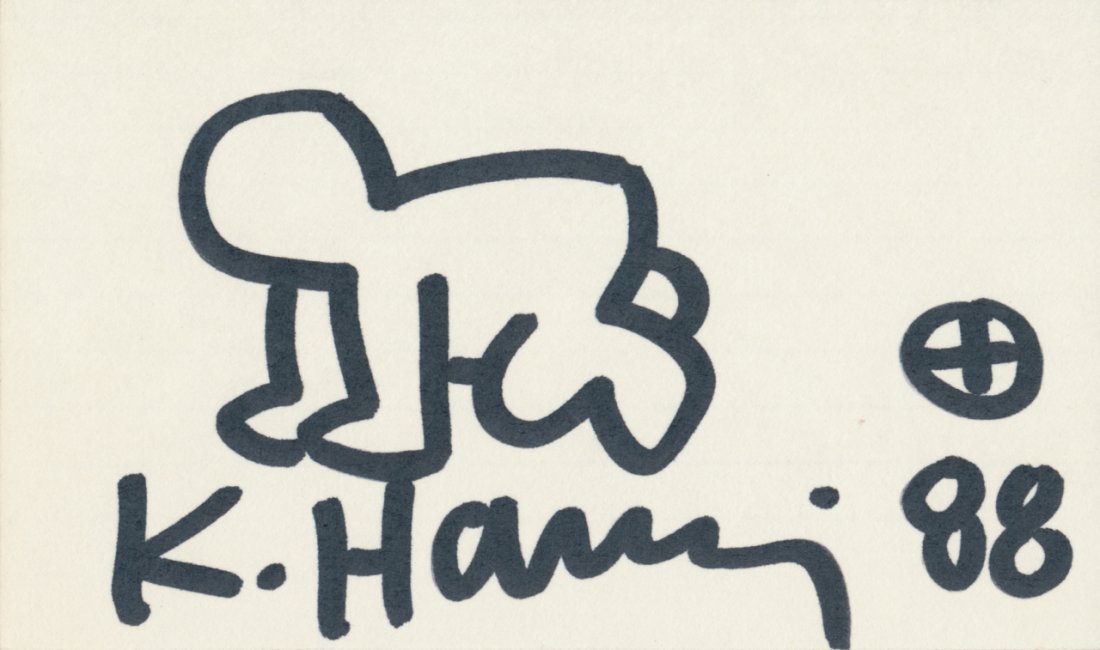 Keith Haring Untitled: Keith Haring Untitled USA, 1988 felt-tip pen on cardstock 3" height x 5" width Signed and dated to front 'K. Haring 88' Includes COA