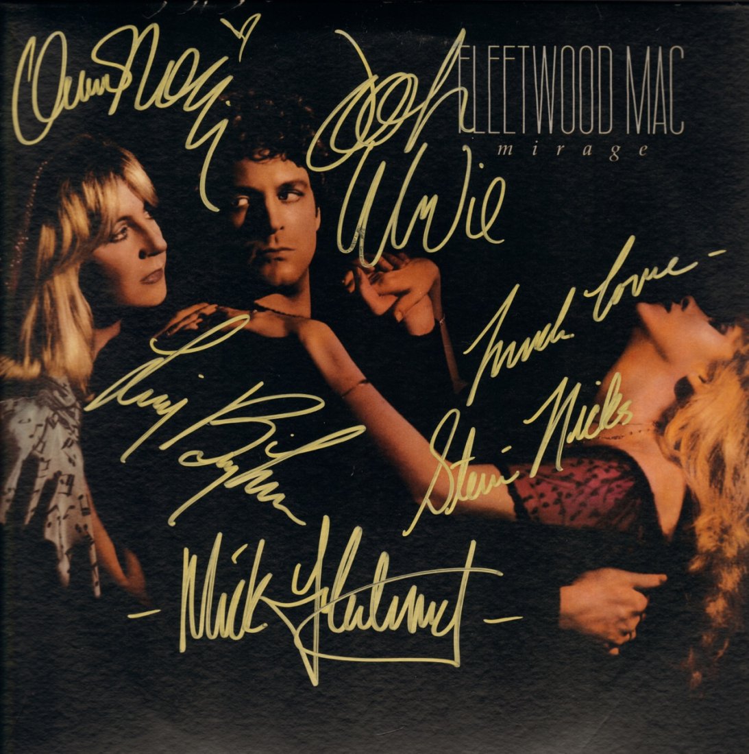 Fleetwood Mac Autographed "Mirage" LP: Fleetwood Mac Autographed "Mirage" LP Signed by Stevie Nicks, Mick Fleetwood, John McVie, Christine McVie and Lindsey Buckingham Excellent Condition From The Estate of Jim Barbour Jr. Includes COA Dim