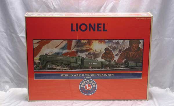Lionel Train Set 21951 World War II Troop Train s: 21951 World War II Troop Train set. Gauge: O Item Quality: Q1 Box Quality: B1