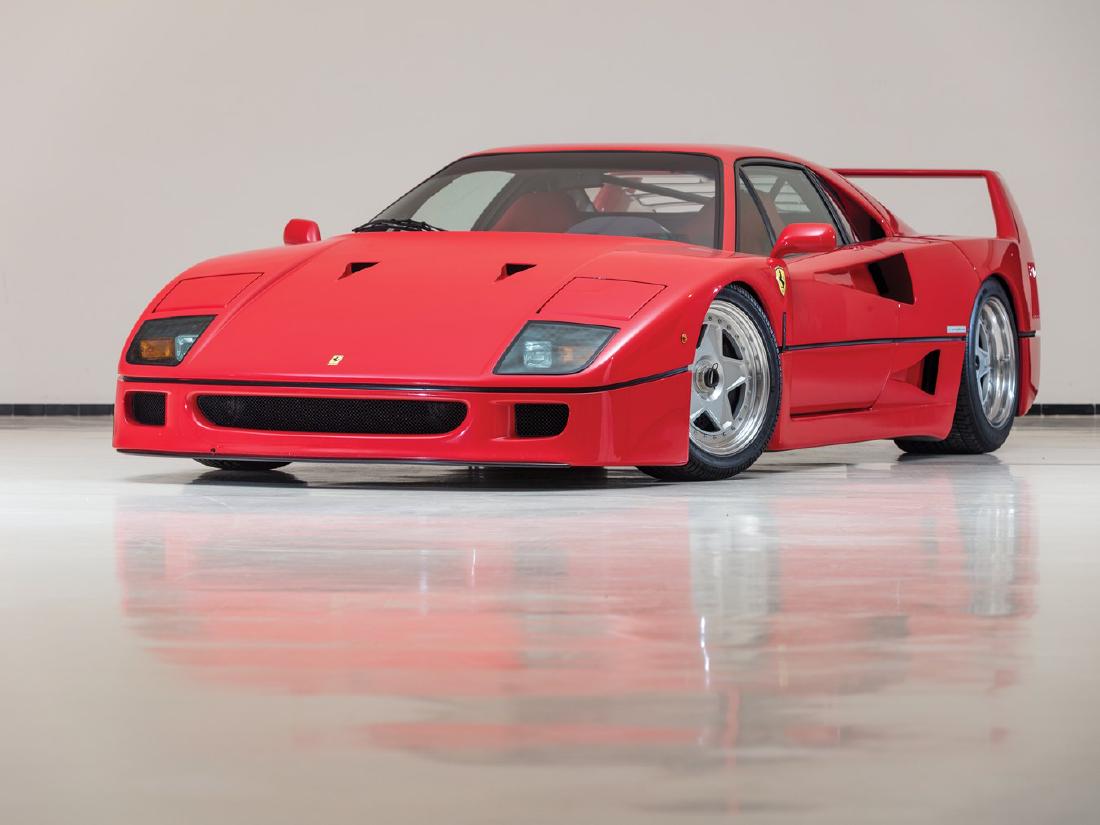 1992 Ferrari F40: • Ferrari Classiche certified • A late-production catalytic converter, adjustable suspension example • Belt service in May 2016; fuel tanks replaced in late 2017 • Offered with a highly desira