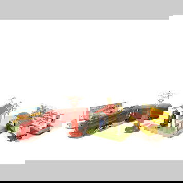 1004- MODEL TRAIN ACCESSORIES: Lot includes an 0 Gauge Lionel Commodore Vanderbilt engine and tender in the red livery. Also included are two American Flyer layout elements, manufactured by the A.C. Gilbert Co. Each sign is wired f