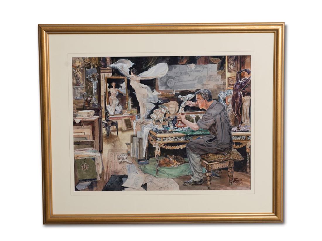 Eleanore by John Francis Marsh: Eleanore by John Francis Marsh Joh Francis Marsh Gouache on artist paper 27 × 33 in. Depicts Charles Sykes sculpting the famed Spirit of Ecstasy.