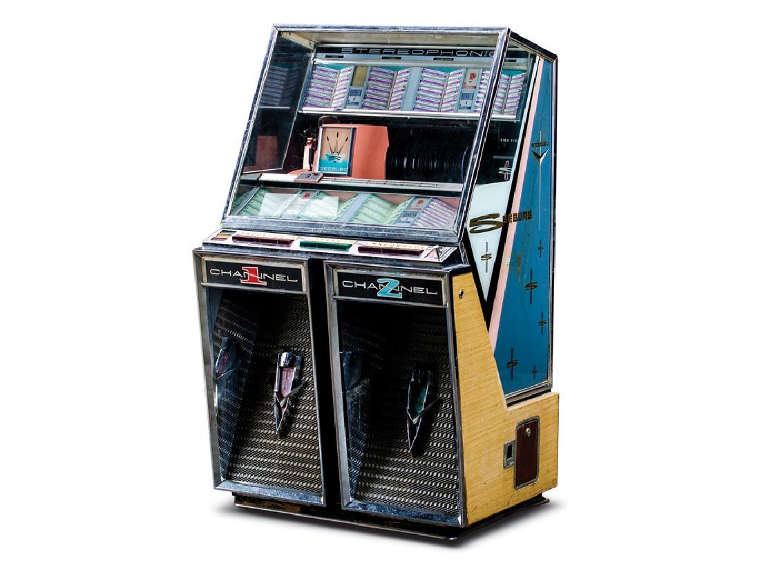 Seeburg Model No. 222 Coin-Op Juke Box: Seeburg Model No. 222 Coin-Op Juke Box Condition: 7.5 56 × 32 × 28 in. This is in fair to good condition. It lights up but does not work. It is full of 45 records of mostly 1960s and 1970s music. Do