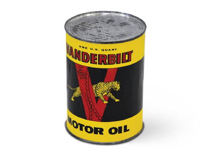 Vanderbilt Motor Oil with Logo Round Quart Metal Can: Vanderbilt Motor Oil with Logo Round Quart Metal Can MetalCondition: 9TAC no. 020203 It has excellent color and shine and is full.