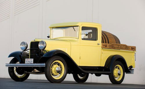 1932 Ford Model B Vintner's Truck: 50hp, 200 cu. in inline four-cylinder engine, single-barrel carburetor, three-speed top-loader 18-7005 manual transmission, front and rear solid axle and transverse leaf spring suspension, drum brakes