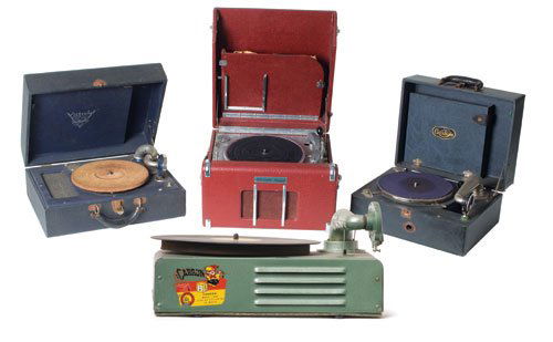 Portable Phonographs and Record Player: Offered here are three original portable phonographs including a RCA Victor Special, a 1936 Cecilian, and a 1938 RCA model. These examples have acquired an age appropriate patina and show some minor s