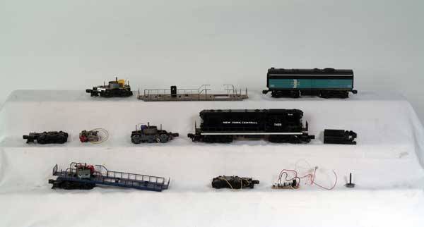 Lionel Locomotives/Parts 226 B&M Alco B-Unit dumm: 226 B&M Alco B-Unit dummy diesel, 18513 NYC GP-7 "7420" diesel, (2) GP power chassis, U36C power truck (missing armature and brush holder), E-Unit (mechanical), GP power truck (missing armature and br