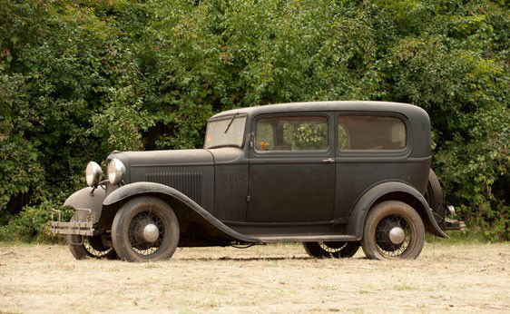 1932 Ford Model B Tudor Sedan: This is a very solid and well-preserved example with an original body and fenders. It is mostly complete with a partially preserved original interior and the original, four-cylinder Model B engine and