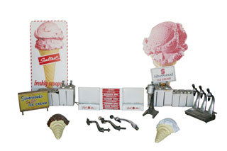 SODA SHOP EPHEMERA Lot includes a Budweiser pool: Lot includes a Budweiser pool table light featuring Budweiser Clydesdales, 40"x14". Lot alsoincludes an assortment of ice cream and soda shop ephemera including signs, menu board,soda fountain, and su