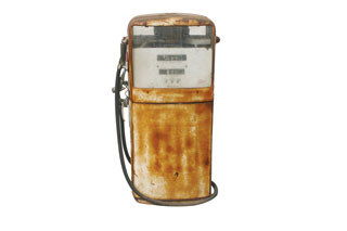 GILBARCO GAS PUMP Gilbarco gas pump, missing nam: Gilbarco gas pump, missing name plaque, has hose and nozzle. This example could benefit from restoration.