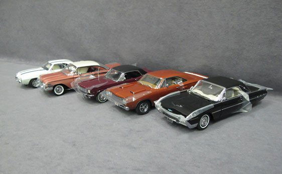 040N: Five (5) 1/24 Scale Danbury Mint Cars: Five (5) 1/24 Scale Danbury Mint Cars - 1962 Ford Thunderbird Landau Coupe New in Box, 1969 Dodge Superbee New in Box, 1966 Ford Mustang Hardtop New in Box, 1960 Chevrolet Impala Sport Coupe New in Bo