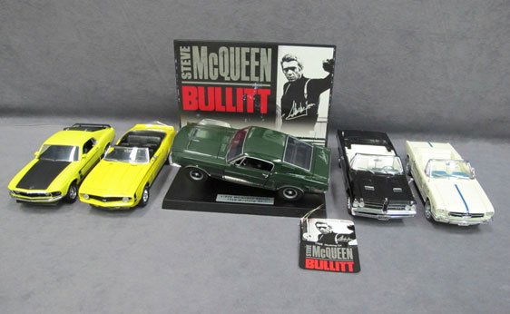 Five (5) 1/24 Franklin Mint Cars: Five (5) 1/24 Franklin Mint Cars - 1964 1/2 Ford Mustang Indy 500 Pace Car New in Box, 1964 Pontiac GTO New in Box, 1968 Mustang GT Steve McQueen Bullitt New in Box, 1969 Chevrolet Camaro SS 396 New i