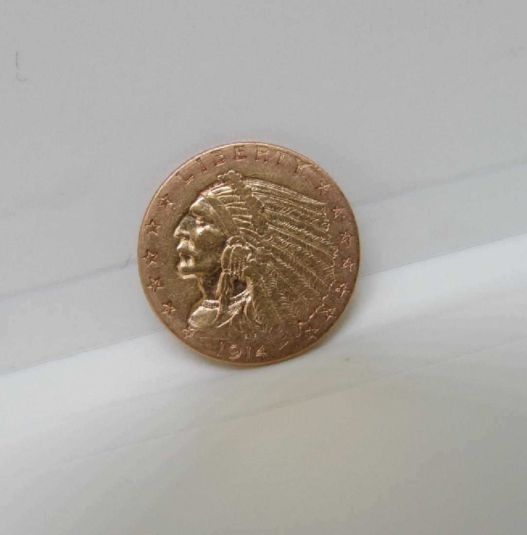 1914 US 2 1/2 DOLLAR GOLD INDIAN COIN: GOLD 2 1/2 DOLLAR COIN US