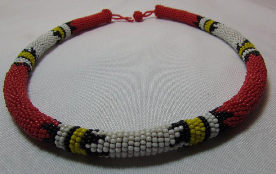 FAB RED 10MM BEADWORK NECKLACE 20": VINTAGE ESTATE HAND BEAD WORK COLLAR (USA SHIPPING $6)