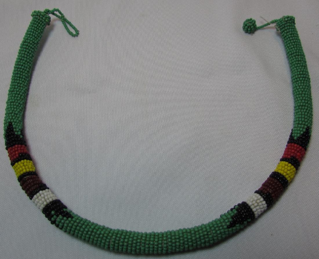 FAB GREEN 10MM BEADWORK NECKLACE 18.5": VINTAGE ESTATE HAND BEAD WORK COLLAR (USA SHIPPING $6)