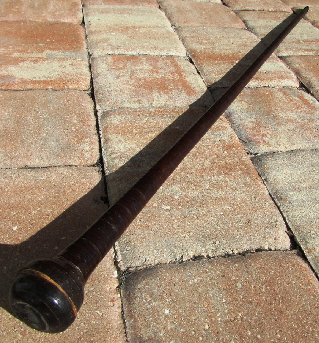 STACKED LEATHER WALKING STICK CANE UNIQUE 1800's: 19th C. VICTORIAN OR EDWARDIAN STACKED LEATHER WALKING CANE. 35" TALL. HAS SOME LEATHER RINGS MISSING.