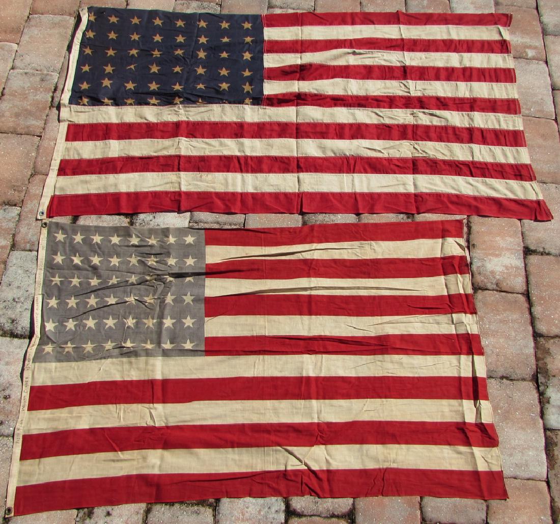 2 AMERICAN USA FLAGS 48 STAR 1 NAMED COTTON: 2 US 48 STAR FLAGS. 56" x 30.5" & 46" x 29"