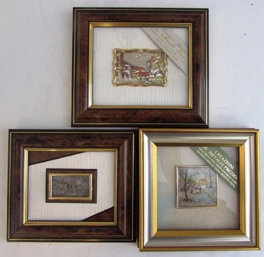 3 STERLING SILVER FRAMED ART 925 PICTURE PAINTING