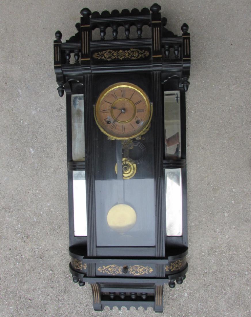 ANSONIA WALL REGULATOR CLOCK GOLD GILT TIME STRIKE: ANSONIA TIME & STRIKE WALL REGULATOR CLOCK. 34" TALL, 14" WIDE.