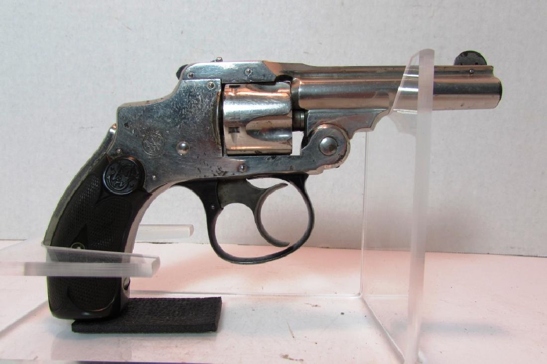 S&W 32 CAL SAFETY DA FIRST HANDGUN LEMON SQUEEZER: SMITH & WESSON SAFETY 1st MOD. .32 S&W CAL. HAND GUN "PISTOL". 3" BARREL, 5 SHOT, HAMMERLESS, NICKEL FINISH. 1888-1902. Ser. #69205