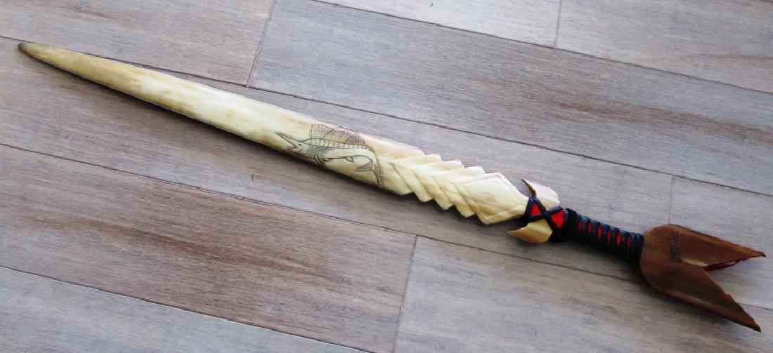 CARVED SWORDFISH BILL SWORD SIGNED BY ARTIST