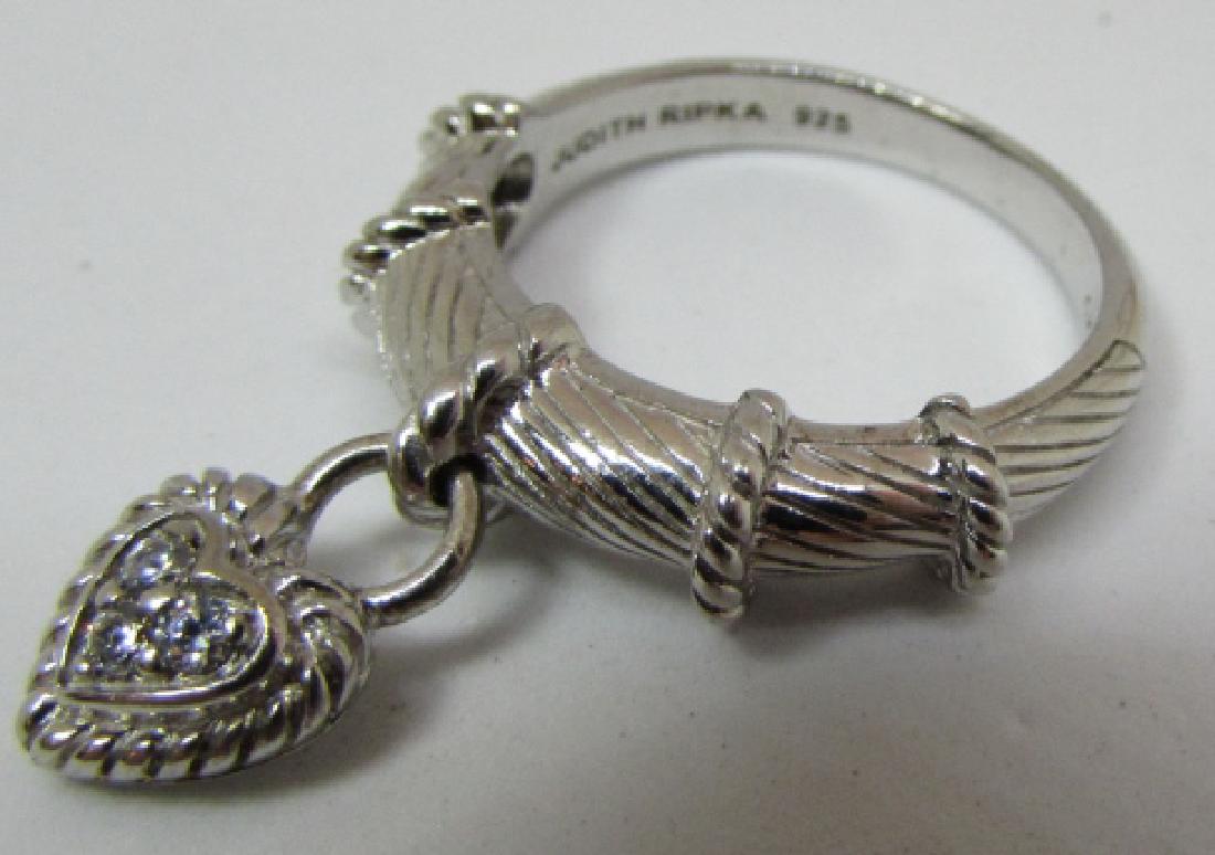 JUDITH RIPKA RING STERLING SILVER DANGLE HEART: AUTHENTIC JUDITH RIPKA DIAMONIQUE DESIGNER SIGNATURE CZ RING. SIZE 9. EXCELLENT CONDITION. (USA SHIPPING $8)