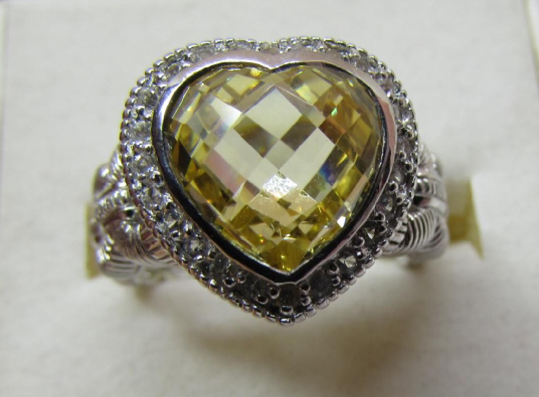 JUDITH RIPKA CITRINE RING STERLING SILVER SIZE 7: AUTHENTIC JUDITH RIPKA CITRINE & DIAMONIQUE DESIGNER SIGNATURE CZ RING. SIZE 7. 15MM WIDE TOP. WEIGHS 9 GRAMS. EXCELLENT CONDITION. (USA SHIPPING $8)
