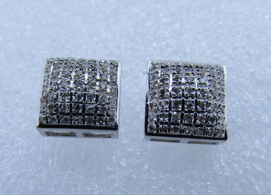 98 DIAMOND EARRINGS STERLING SILVER SQUARE: VINTAGE ESTATE 9MM BY 9MM SQUARE PIERCED POST WITH SCREWBACKS. (USA SHIPPING $8)