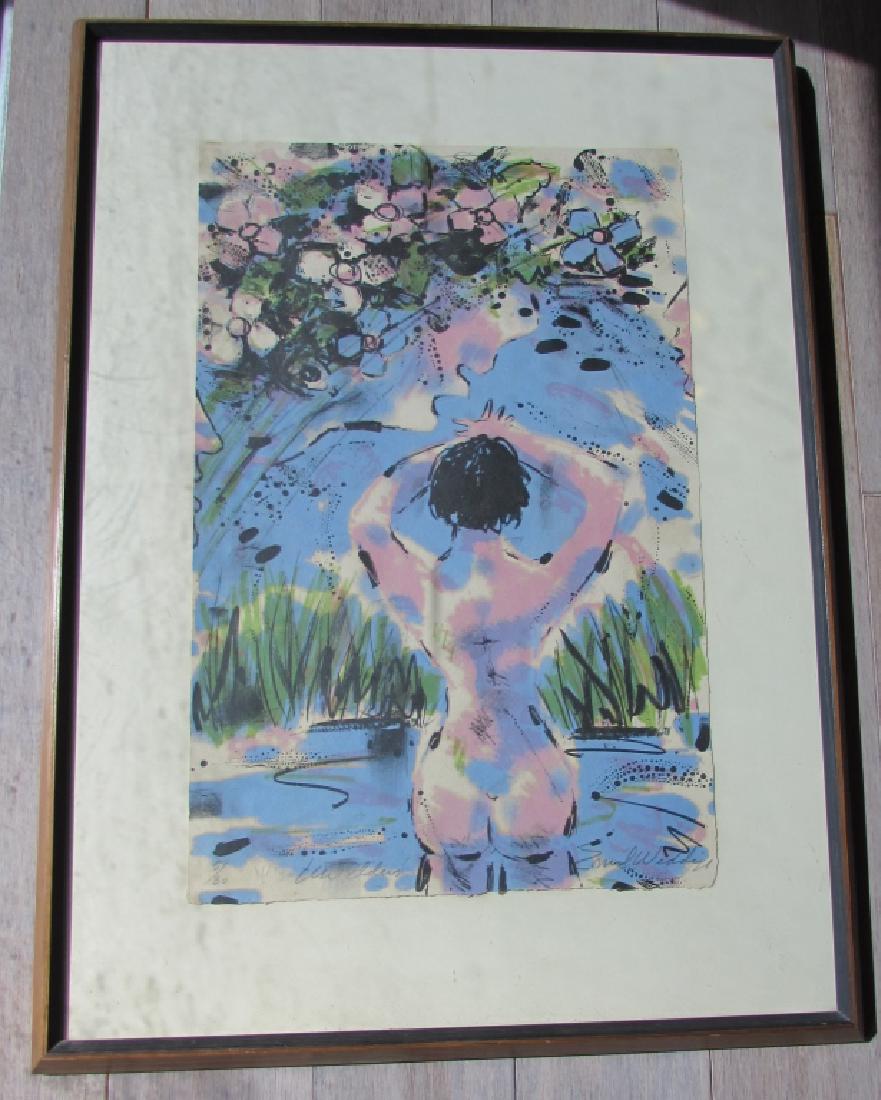 EMIL WEDDIGE ORIGINAL SIGNED WATERCOLOR TEN ELDERS: EMIL WEDDIGE (1907 - 2001) ORIGINAL SIGNATURE LITHOGRAPH 5 / 30 WITH WATERMARK & TITLE. ORIGINAL MIDCENTURY FRAME 27.5" X 20.25". IMAGE 19.75" X 13".