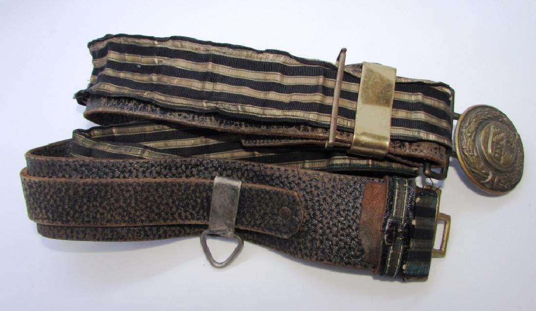 ST & L BAVARIAN BELT FIRE DEFENSE BELT & BUCKLE: WWII ST. & L. BAVARIAN FIRE DEFENCE SERVICE BELT. MARKED C.M.I. G.I. LEATHER & CLOTH. 38.5" LONG, 1.75" WIDE.