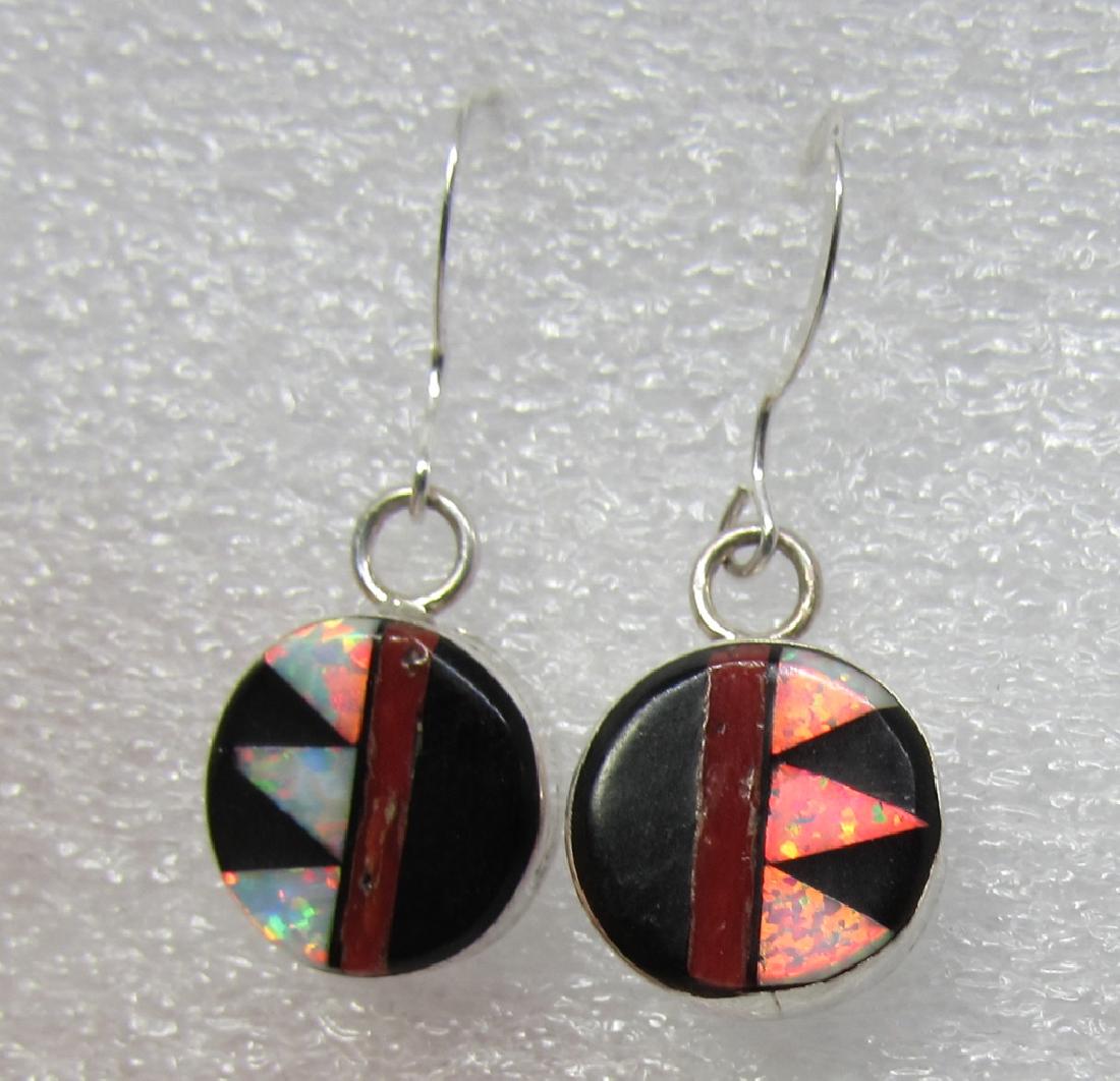 MARTINEZ INLAY EARRINGS STERLING SILVER OYSTER JET (1 of 2)