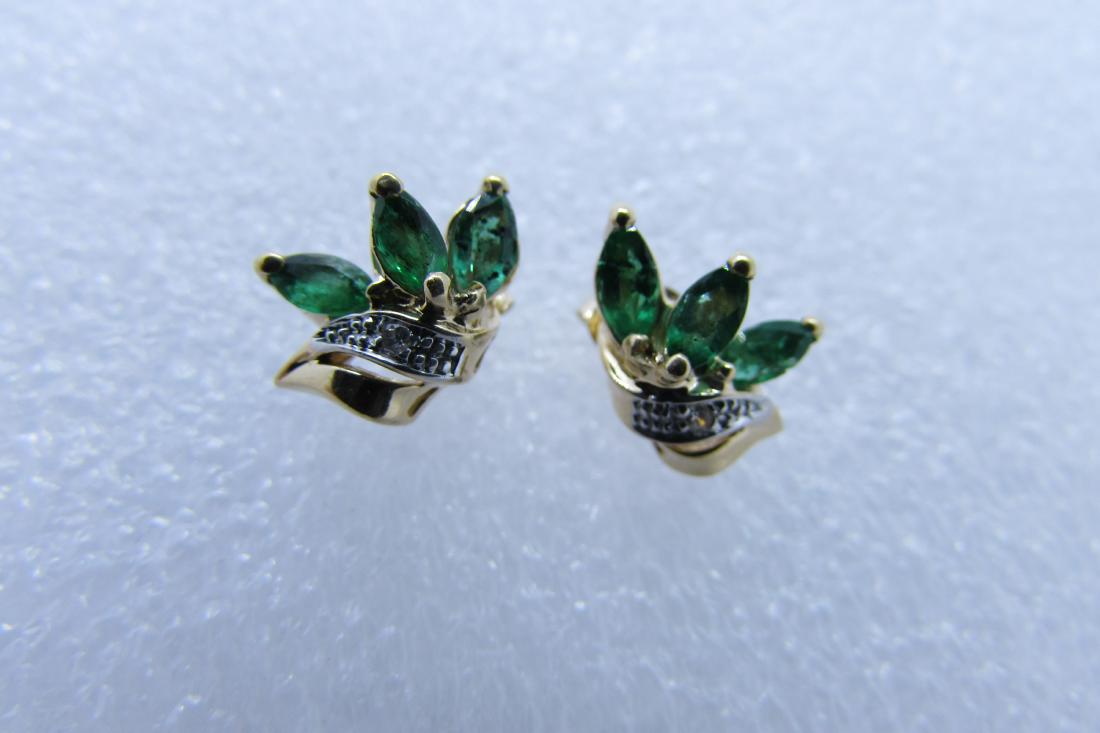 EMERALD DIAMOND EARRINGS 14K YELLOW GOLD (1 of 2)