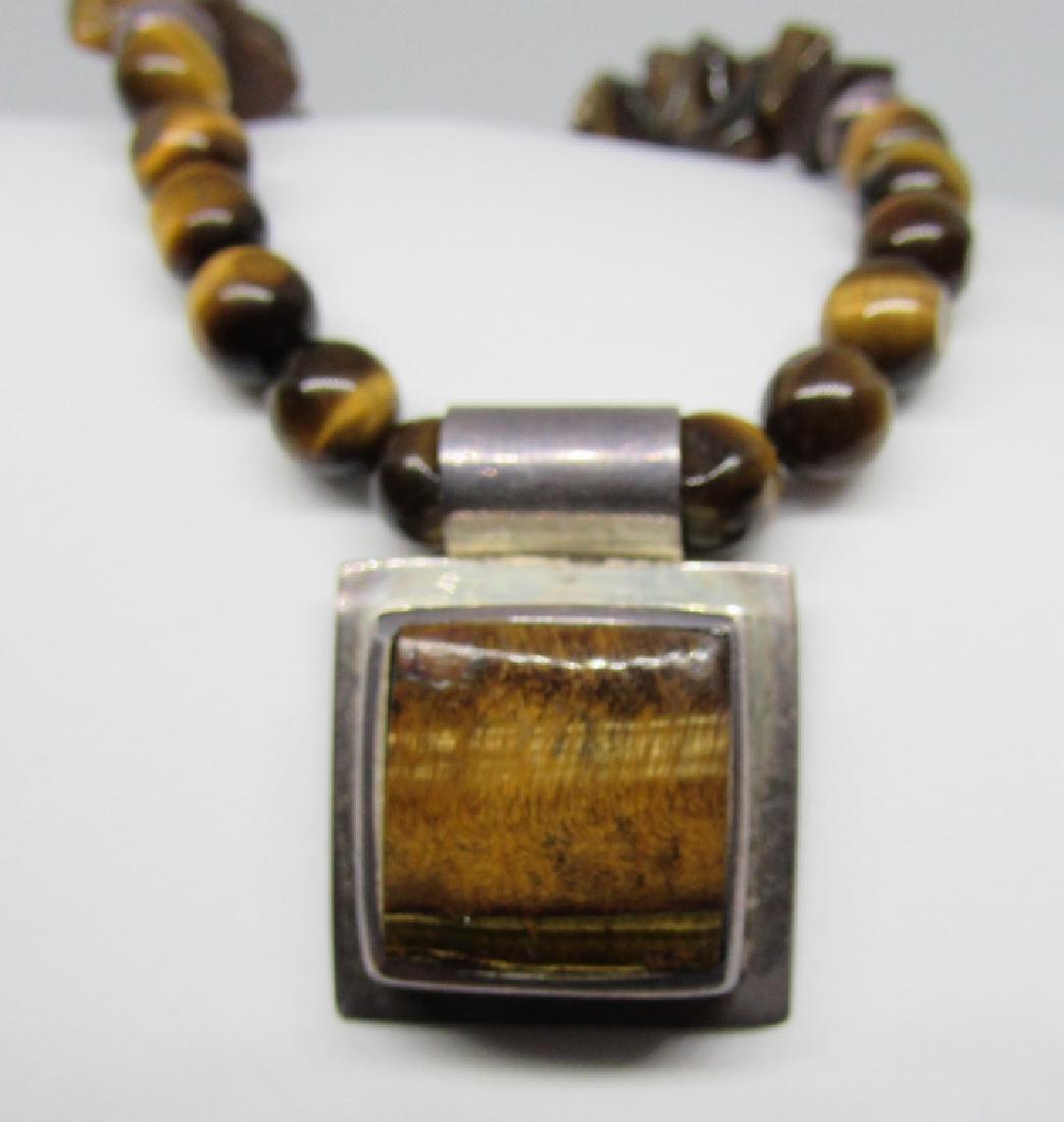 TIGEREYE BEAD PENDANT NECKLACE STERLING SILVER (1 of 4)
