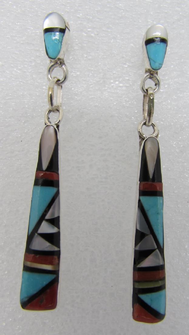 ZUNI TURQUOISE INLAY EARRINGS STERLING SILVER RB (1 of 2)