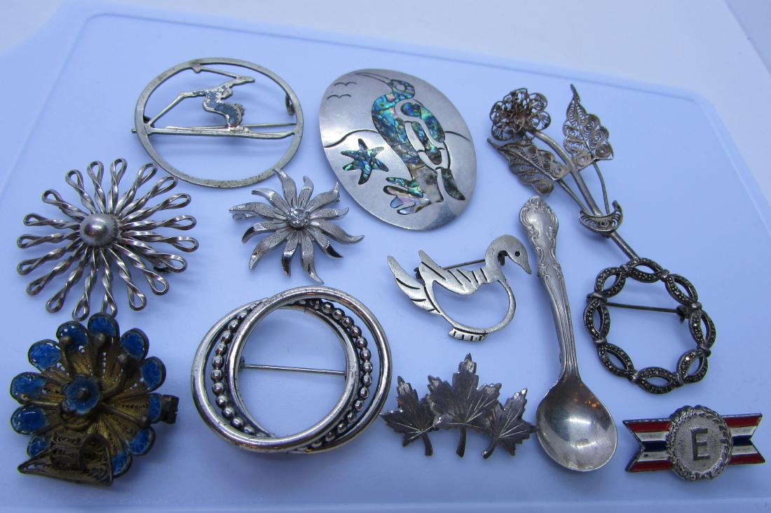 12 ASSORTED PINS ALL STERLING SILVER BROOCH (1 of 2)